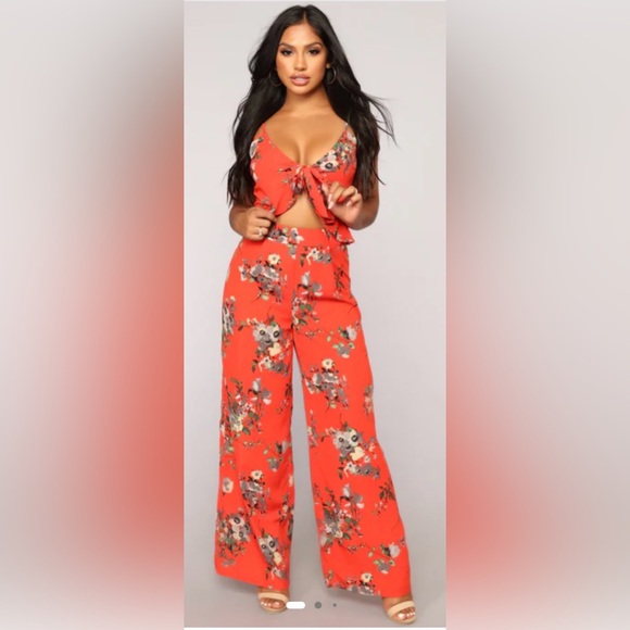 Fashion Nova Pants - Fashion Nova Floral Jumpsuit-Red Floral